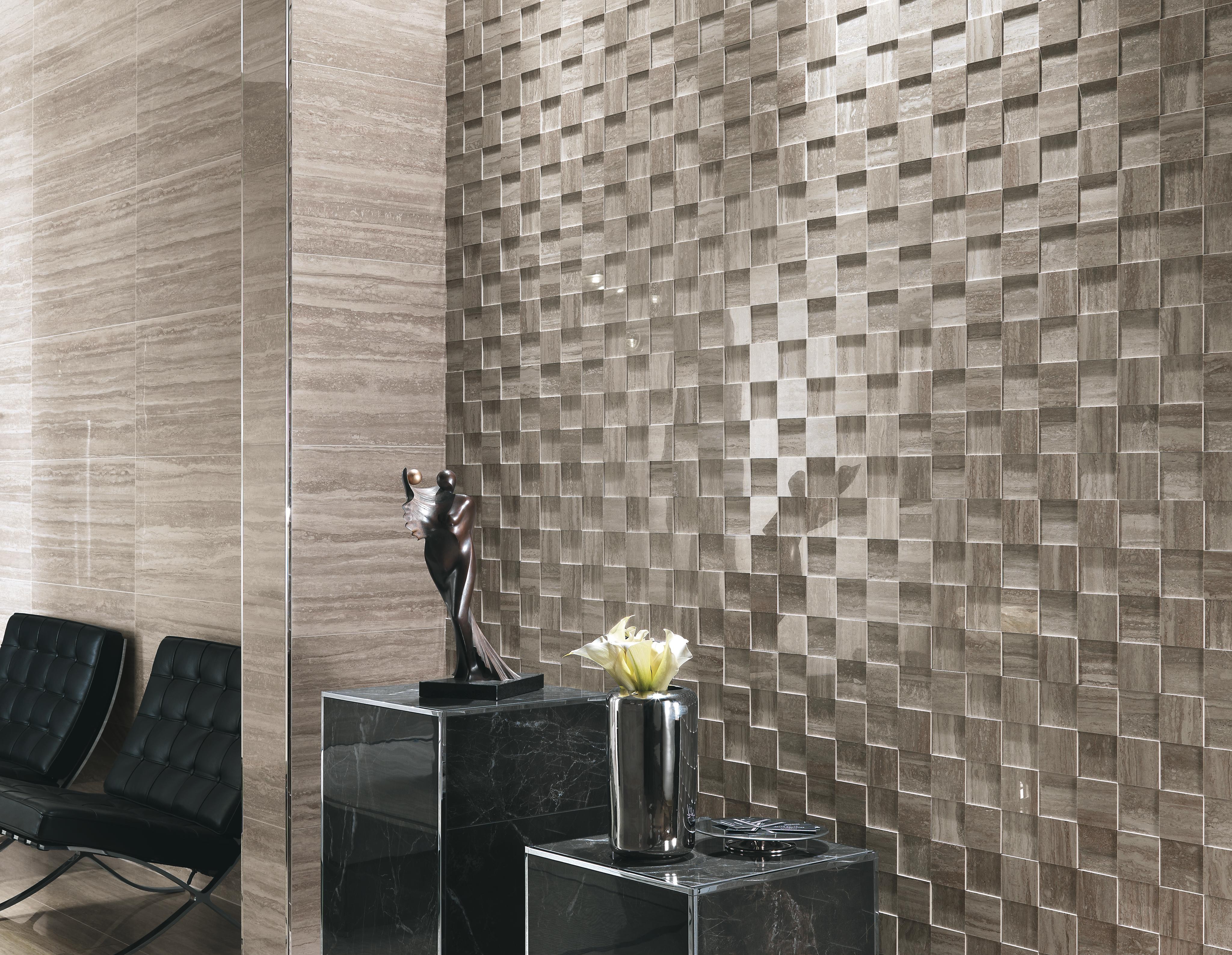Marvel Pro Travertino Silver Lappato, Marvel Pro Noir St. Laurent Lappato, Marvel Pro Travertino Silver Mosaico 3D Lappato