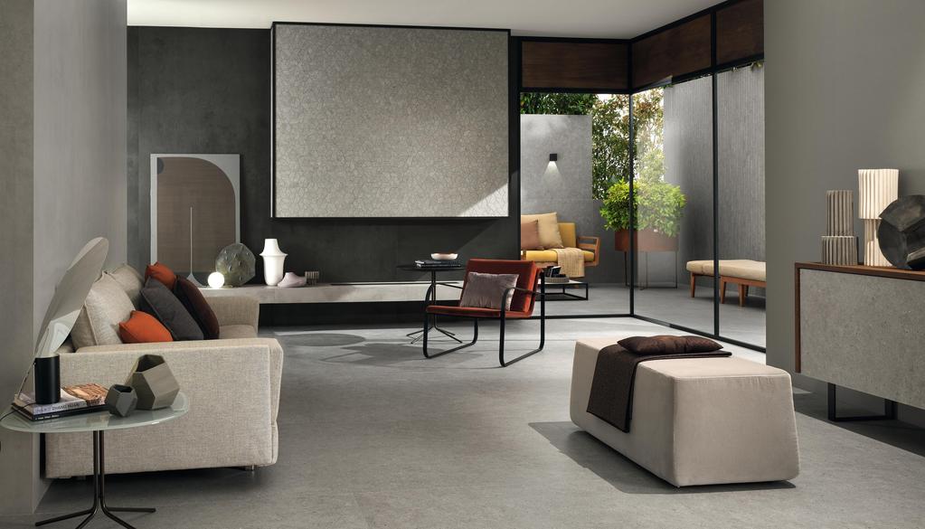 Piastrelle grande formato Soggiorno Effetto pietra Grigio