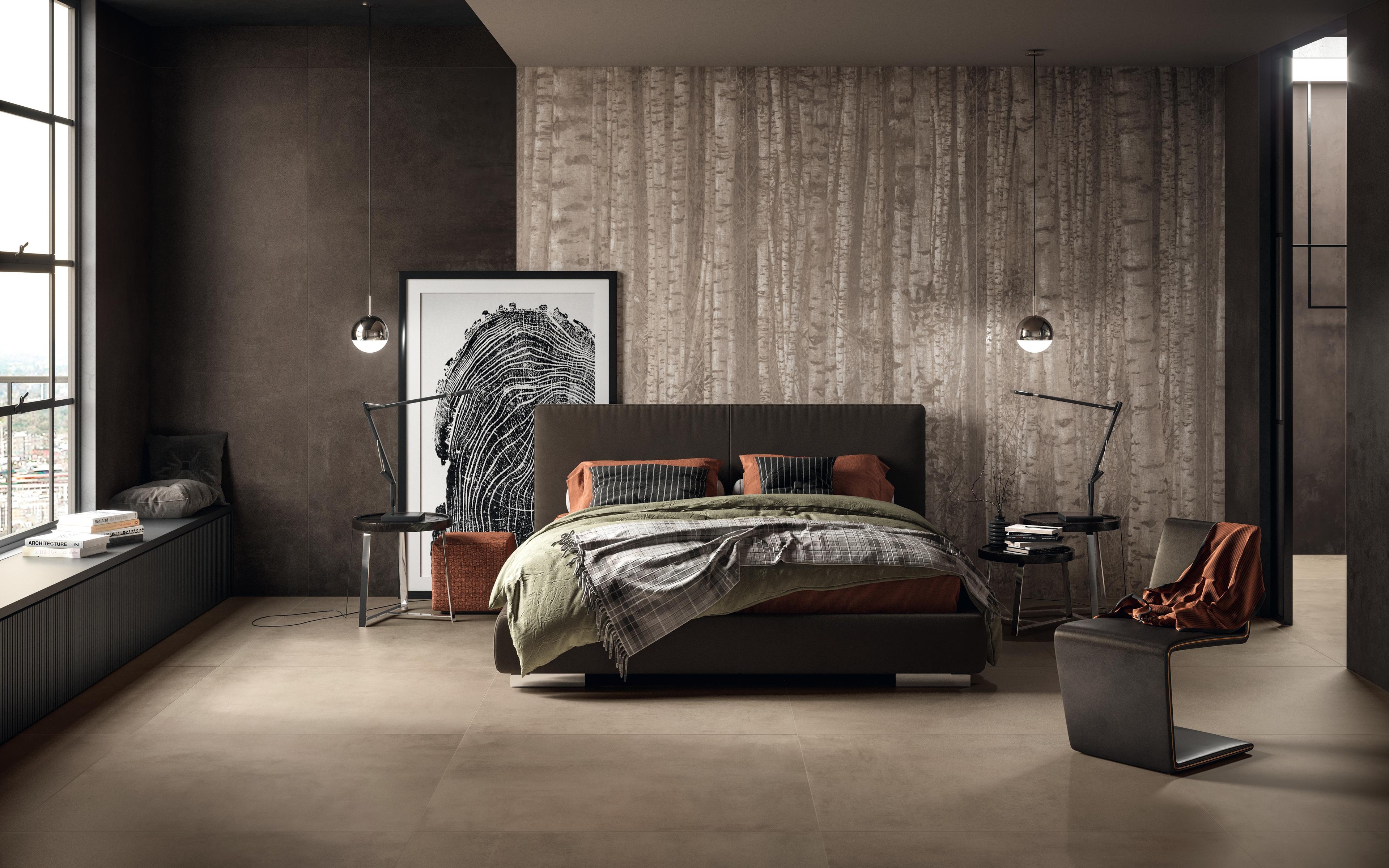 Piastrelle grande formato Camera da letto Effetto cemento Beige