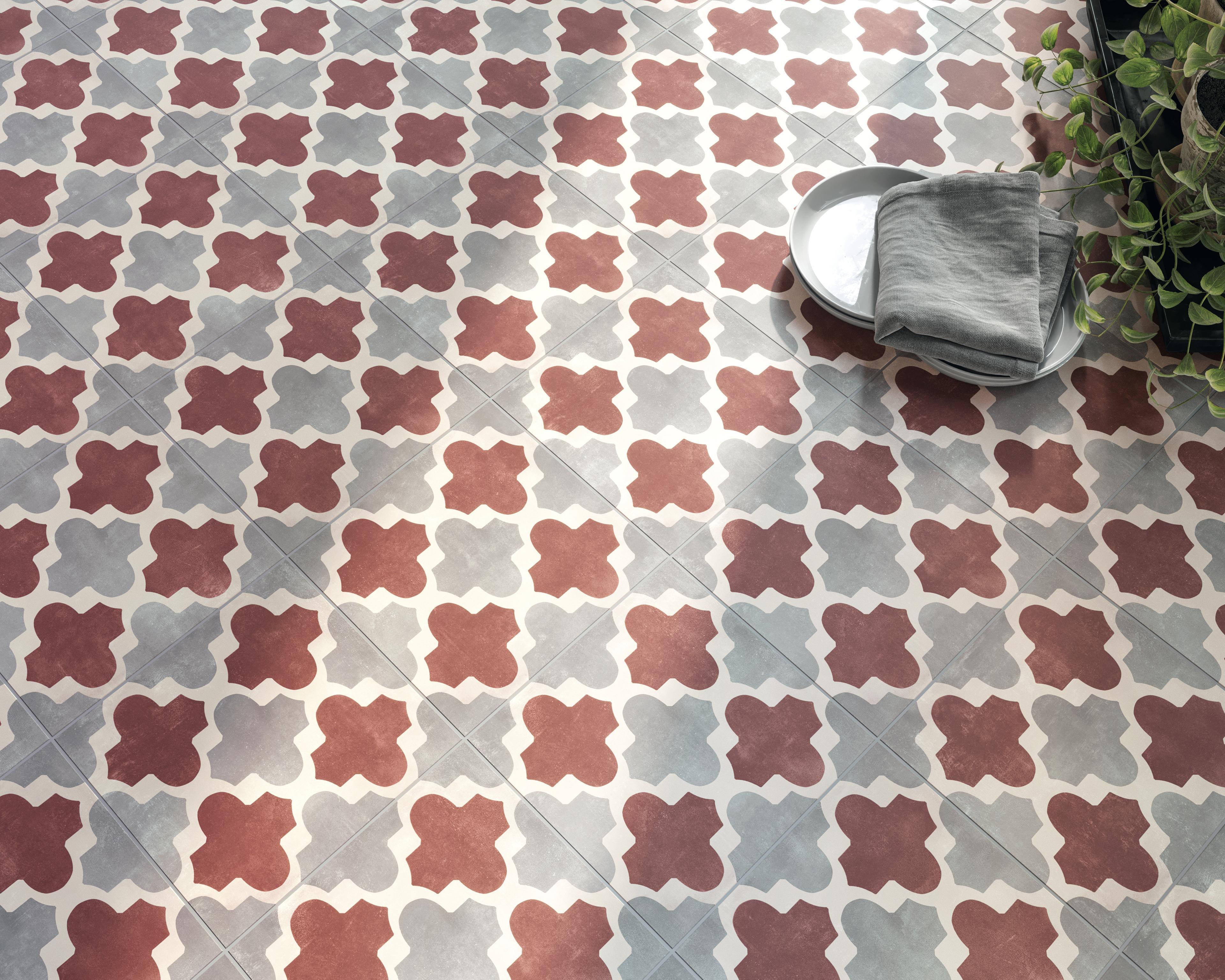 Pavimento in Gres Porcellanato  Effetto cementine Rosso