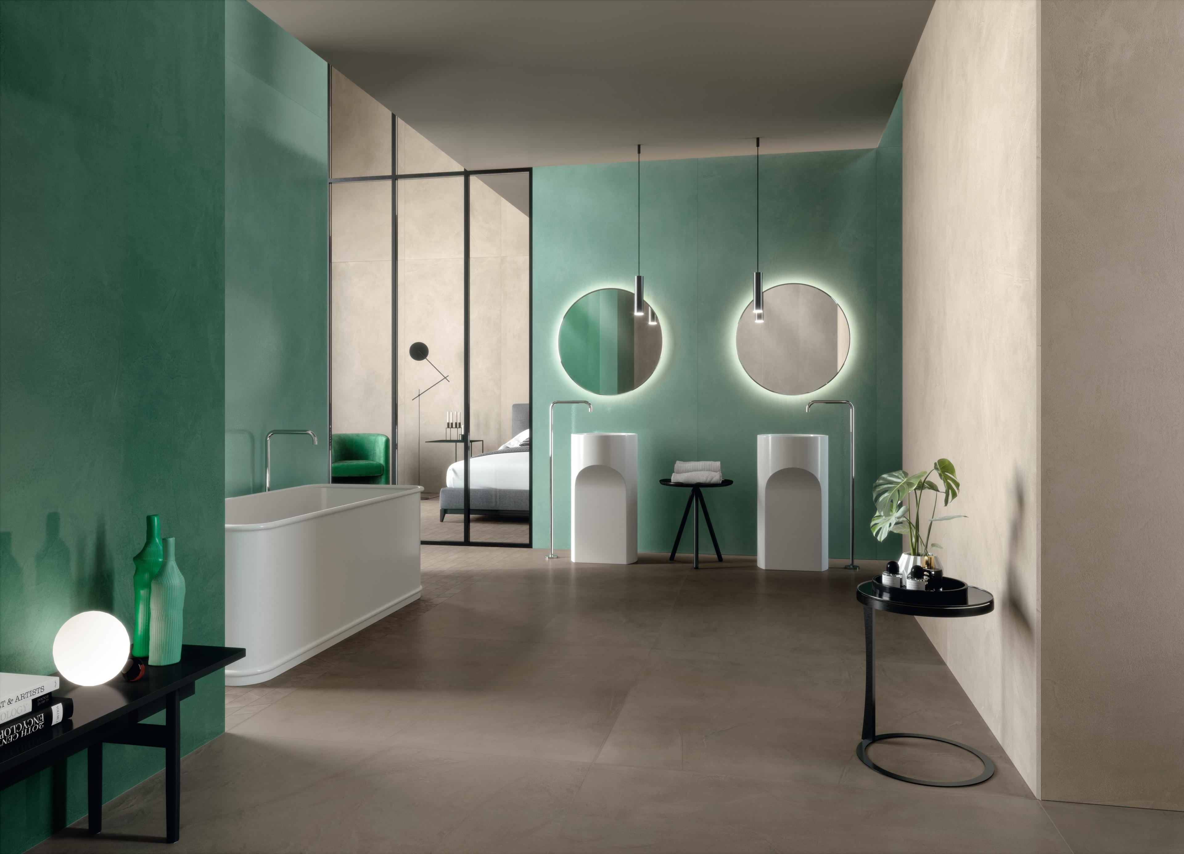 Piastrelle grande formato Bagno Effetto resina Verde
