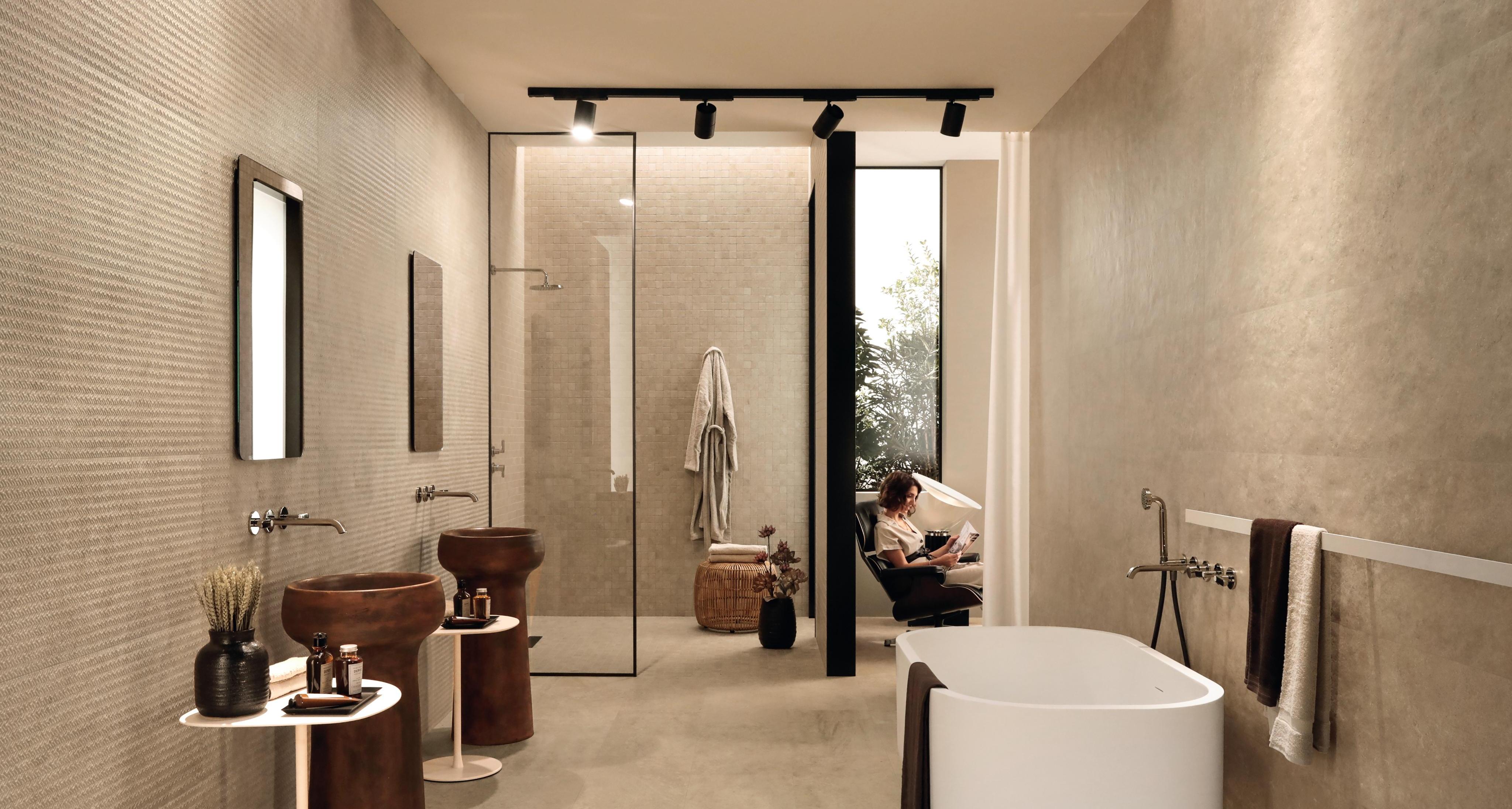 Pavimento e Rivestimento Bagno Effetto pietra Beige