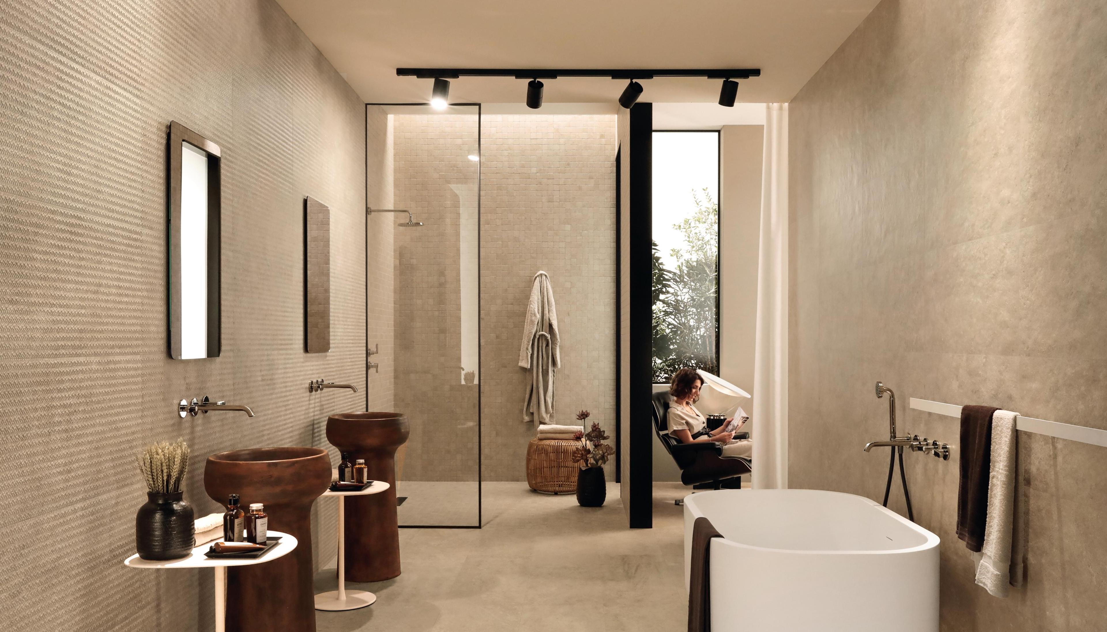 Pavimento e Rivestimento Bagno Effetto pietra Beige