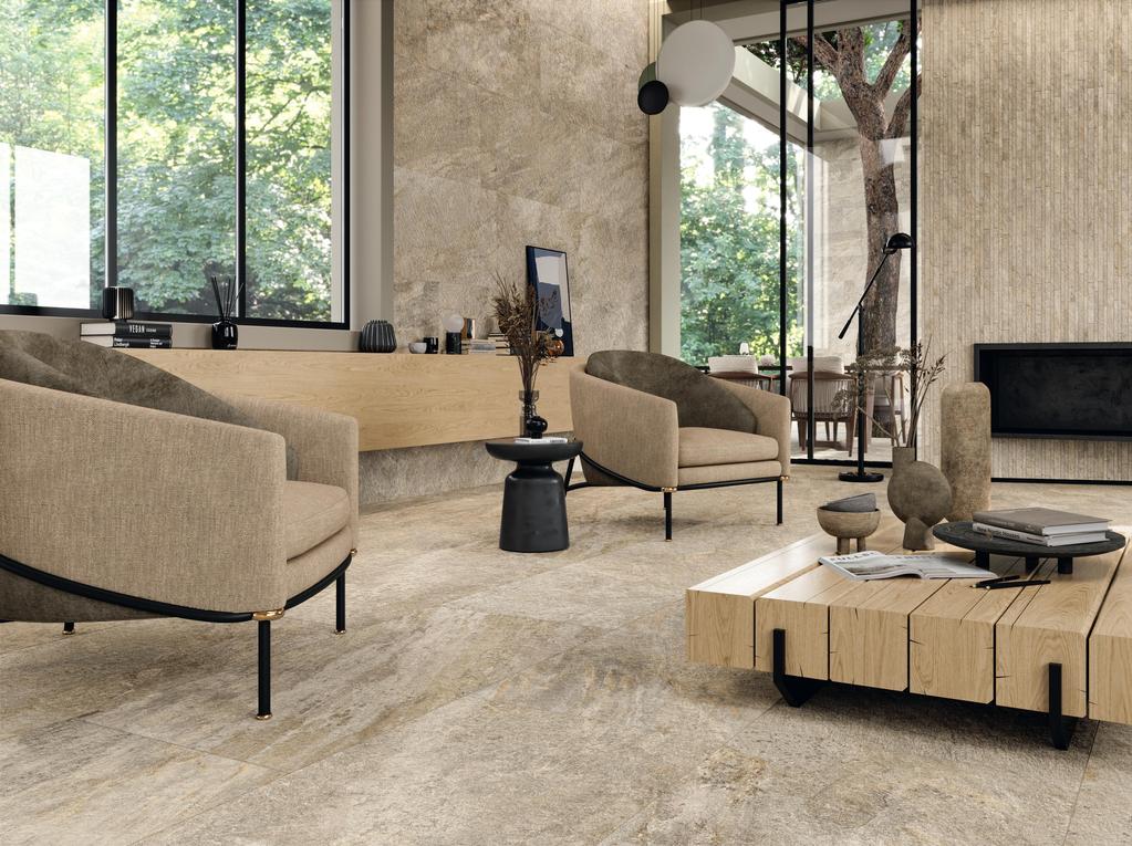 Pavimento e Rivestimento Soggiorno Effetto pietra Bianco
